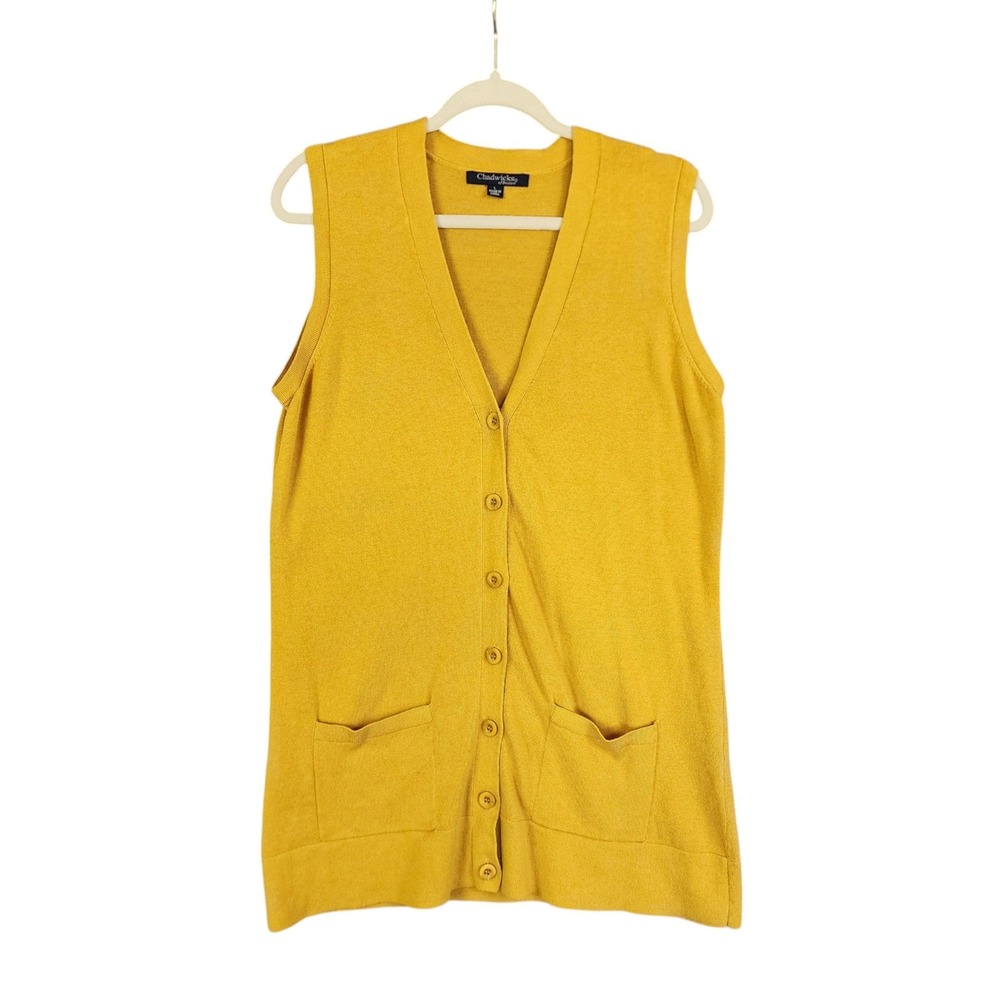 Chadwicks Womens Mustard Yellow Button Front Cardigan Vest‎ Size Large Cotton